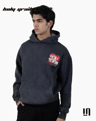 Men in Street Style - 'Holy Tears' Black Premium 350 GSM Screen Printed Oversize Hoodie HG x Sullitt - Front