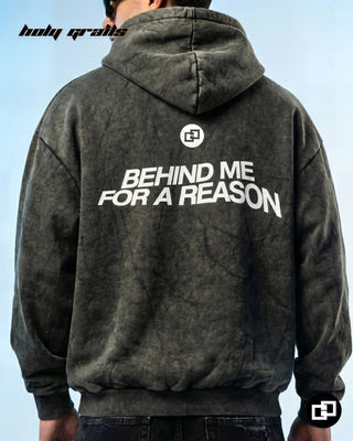Men in Street Style 'Behind Me for a Reason' Grey Unisex 400 GSM 100% Cotton Oversize fit Zip Up Hoodie HG x Grey Hound - Back Close