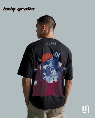 Men in Street Style 'Black Mountain' 240 GSM 100% French Terry Cotton Puff Printed Oversized Tee HG x Sullitt - Back