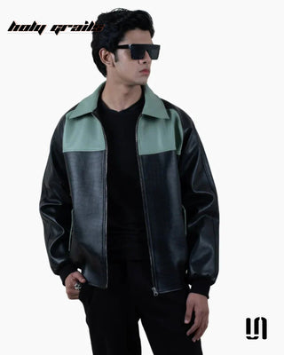 Men in Street Style 'Black Pista' Unisex Luxury Crocodile Leather Textured Oversize Zipper Jacket HG x Sullitt - Front