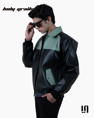 Men in Street Style 'Black Pista' Unisex Luxury Crocodile Leather Textured Oversize Zipper Jacket HG x Sullitt - Front Side