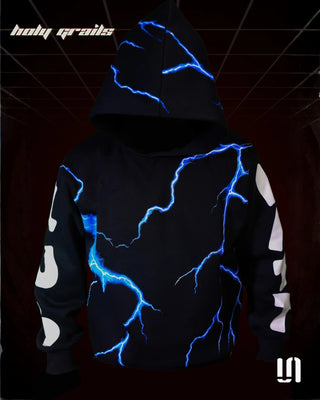 Men in Street Style 'Blackout Thunder' Black Premium 400 GSM Cotton Fleece Thunder Print Hoodie HG x Sullitt - Back
