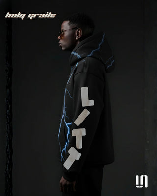 Men in Street Style 'Blackout Thunder' Black Premium 400 GSM Cotton Fleece Thunder Print Hoodie HG x Sullitt - Side 2