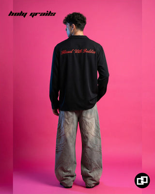 Men in Street Style 'Blessed with Baddies' Black Banana Crepe Relaxed Fit Shirt HG x Grey Hound - Back Full