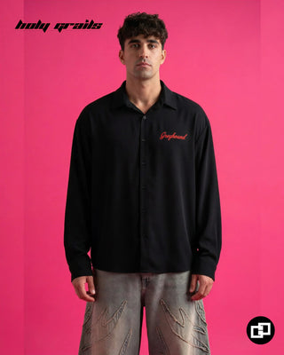 Men in Street Style 'Blessed with Baddies' Black Banana Crepe Relaxed Fit Shirt HG x Grey Hound - Front
