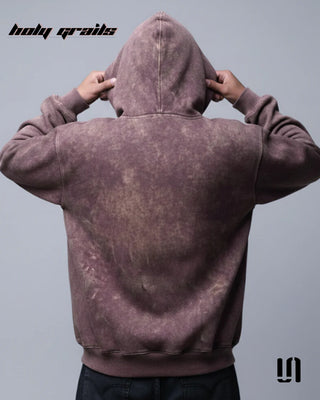Men in Street Style 'Brown Acid Wash Embro' 400 GSM Cotton Black Fleece Oversize Hoodie HG x Sullitt - Back Close