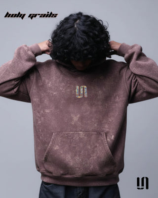 Men in Street Style 'Brown Acid Wash Embro' 400 GSM Cotton Black Fleece Oversize Hoodie HG x Sullitt - Front Close