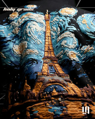 Men in Street Style 'City of Nights' Black 400 GSM Cotton Fleece Graphic Oversize Hoodie HG x Sullitt - Back Print Close Up