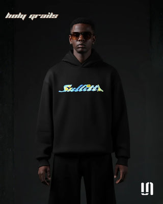 Men in Street Style 'City of Nights' Black 400 GSM Cotton Fleece Graphic Oversize Hoodie HG x Sullitt - Front