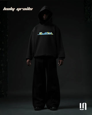 Men in Street Style 'City of Nights' Black 400 GSM Cotton Fleece Graphic Oversize Hoodie HG x Sullitt - Front Full