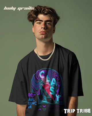 Men in Street Style 'Classy No More Drama' Black 240 GSM 100% Cotton Oversize Tee HG x Trip Tribe - Front