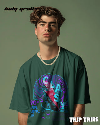 Men in Street Style 'Classy No More Drama' Bottle Green 240 GSM 100% Cotton Oversize Tee HG x Trip Tribe - Front