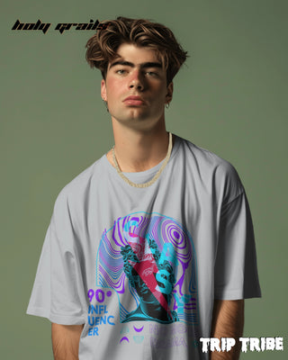 Men in Street Style 'Classy No More Drama' Grey Melange 240 GSM 100% Cotton Oversize Tee HG x Trip Tribe - Front