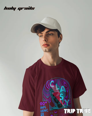 Men in Street Style 'Classy No More Drama' Maroon 240 GSM 100% Cotton Oversize Tee HG x Trip Tribe - Front