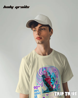 Men in Street Style 'Classy No More Drama' Off White 240 GSM 100% Cotton Oversize Tee HG x Trip Tribe - Front