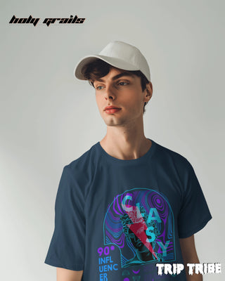 Men in Street Style 'Classy No More Drama' Petrol Blue 240 GSM 100% Cotton Oversize Tee HG x Trip Tribe - Front