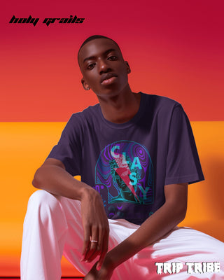 Men in Street Style 'Classy No More Drama' Purple 240 GSM 100% Cotton Oversize Tee HG x Trip Tribe - Front
