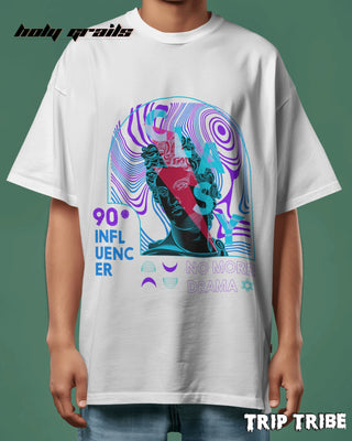 Men in Street Style 'Classy No More Drama' White 240 GSM 100% Cotton Oversize Tee HG x Trip Tribe - Front Close