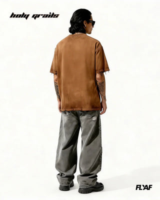 Men in Street Style 'Cryptic Canvas' Brown 240 GSM 100% Cotton Screen Print & DTF Patch Graphic T-Shirt HG x FLYAF - Back Full