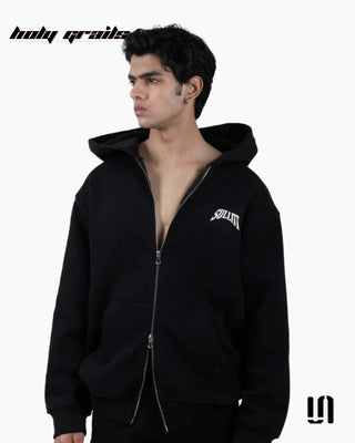 Men in Street Style 'Deer Drive' Black 350 GSM Cotton Fleece Zipper Graphic Oversize Hoodie HG x Sullitt - Front Close