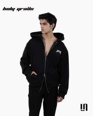 Men in Street Style 'Deer Drive' Black 350 GSM Cotton Fleece Zipper Graphic Oversize Hoodie HG x Sullitt - Front Full