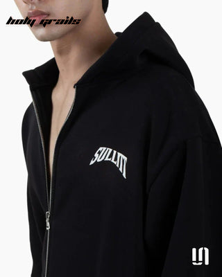 Men in Street Style 'Deer Drive' Black 350 GSM Cotton Fleece Zipper Graphic Oversize Hoodie HG x Sullitt - Side Close Up