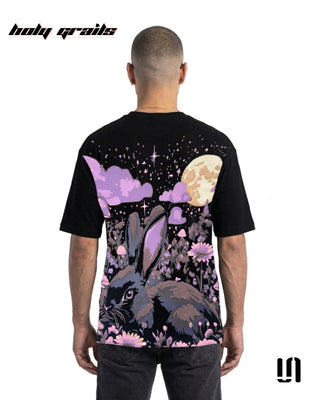 Men in Street Style 'Eclipse Bunny' Black 240 GSM French Terry Oversize Graphic T-Shirt HG x Sullitt - Back