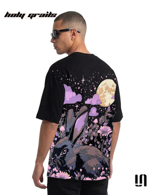 Men in Street Style 'Eclipse Bunny' Black 240 GSM French Terry Oversize Graphic T-Shirt HG x Sullitt - Back Side