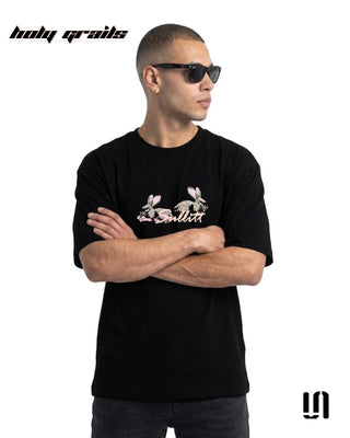 Men in Street Style 'Eclipse Bunny' Black 240 GSM French Terry Oversize Graphic T-Shirt HG x Sullitt - Front