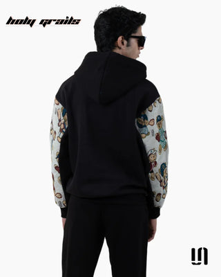 Men in Street Style 'Elegant Teddy' Black Premium Fabric Teddy Bear Motif Oversize Hoodie HG x Sullitt - Back