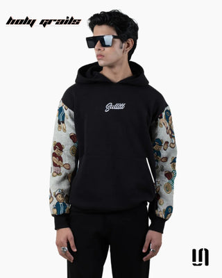 Men in Street Style 'Elegant Teddy' Black Premium Fabric Teddy Bear Motif Oversize Hoodie HG x Sullitt - Front