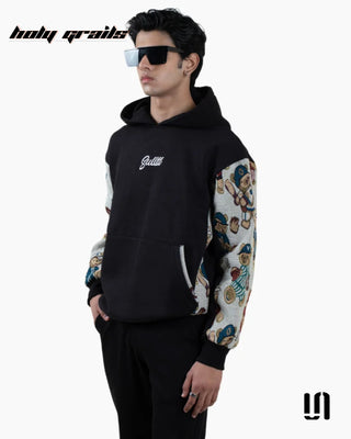 Men in Street Style 'Elegant Teddy' Black Premium Fabric Teddy Bear Motif Oversize Hoodie HG x Sullitt - Front Side