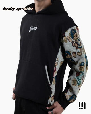 Men in Street Style 'Elegant Teddy' Black Premium Fabric Teddy Bear Motif Oversize Hoodie HG x Sullitt - Side Close