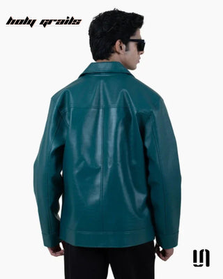 Men in Street Style 'Green Shadow' Croc Texture Faux Leather Zipper Jacket HG x Sullitt - Back