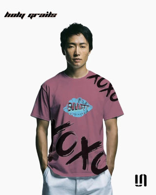 Men in Street Style 'Hugs & Kisses' Pink 240 GSM 100% French Terry Cotton Puff Printed Oversized Tee HG x Sullitt - Front