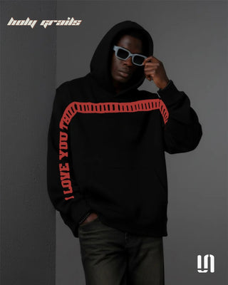 Men in Street Style 'I Love You Thiiiiiis Much' Black 350 GSM Cotton Fleece Oversize Hoodie HG x Sullitt - Front Side