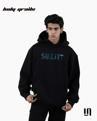 Men in Street Style 'Leopard Blaze' Black 350 GSM Cotton Fleece Graphic Oversize Hoodie HG x Sullitt - Front