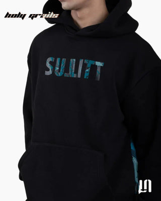Men in Street Style 'Leopard Blaze' Black 350 GSM Cotton Fleece Graphic Oversize Hoodie HG x Sullitt - Front Close