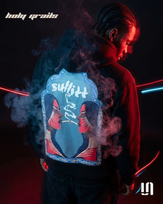 Men in Street Style 'Midnight Lady Smoke' Black 400 GSM Cotton Fleece Puff Printed Oversize Hoodie HG x Sullitt - Back Close