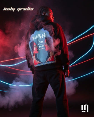 Men in Street Style 'Midnight Lady Smoke' Black 400 GSM Cotton Fleece Puff Printed Oversize Hoodie HG x Sullitt - Back Full