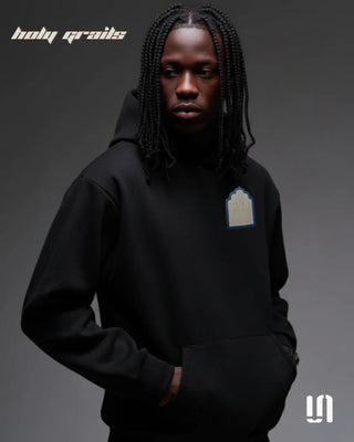 Men in Street Style 'Midnight Lady Smoke' Black 400 GSM Cotton Fleece Puff Printed Oversize Hoodie HG x Sullitt - Front