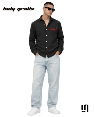 Men in Street Style 'Midnight' Black Linen Full Sleeve Shirt HG x Sullitt - Front Full