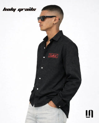 Men in Street Style 'Midnight' Black Linen Full Sleeve Shirt HG x Sullitt - Side