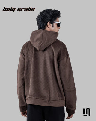 Men in Street Style 'Mocha Comfort' Brown 400 GSM Suede Oversize Hoodie HG x Sullitt - Back