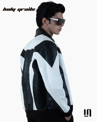 Men in Street Style 'Monochrome' Black White 100% Pure Lamb Leather Zipper Jacket HG x Sullitt - Back Side
