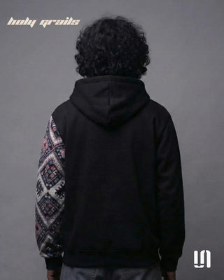 Men in Street Style 'One Sleeve Jacquard' Black 400 GSM Cotton Fleece Zipper Oversize Hoodie HG x Sullitt - Back