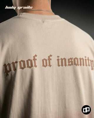 Men in Street Style 'Proof of Insanity' Ombre Wash 100% Cotton 240 GSM Oversize Tee HG x Grey Hound - Back Close Up