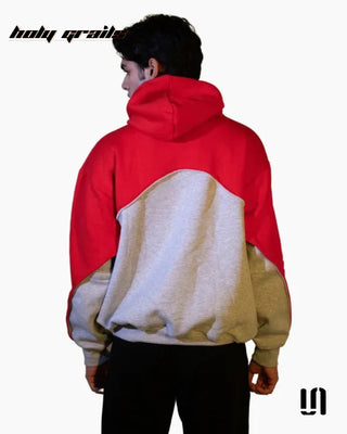 Men in Street Style 'Redline Weave' Red & Grey 350 GSM Cotton Fleece Oversize Hoodie HG x Sullitt - Back