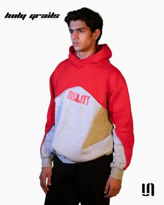 Men in Street Style 'Redline Weave' Red & Grey 350 GSM Cotton Fleece Oversize Hoodie HG x Sullitt - Front Side