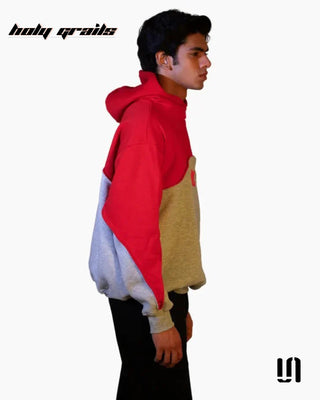 Men in Street Style 'Redline Weave' Red & Grey 350 GSM Cotton Fleece Oversize Hoodie HG x Sullitt - Side